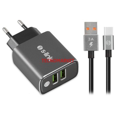 S-link Swapp SW-EHT36M 2 USB, 3.1A Metal Ev Sarj Cihazı ve Type-C Data + Sarj Kablosu