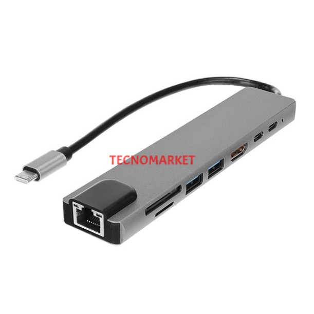 HYTECH HY-USBC83 4K@30Hz Gri Metal 2xUSB3.0, 1xUSB2.0, Gigabit PD, TypeC Data, SD/TF Kart Okuyucu Type C Adaptör HYTECH HY-USBC83 4K@30Hz Gri Metal 2xUSB3.0, 1xUSB2.0, Gigabit PD, TypeC Data, SD/TF Kart Okuyucu Type C Adaptör