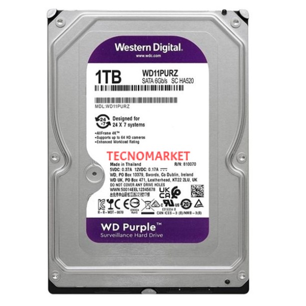 WD 1TB PURPLE WD11PURZ 64MB 5400RPM SATA-3 GÜVENLİK DİSKİ WD 1TB PURPLE WD11PURZ 64MB 5400RPM SATA-3 GÜVENLİK DİSKİ