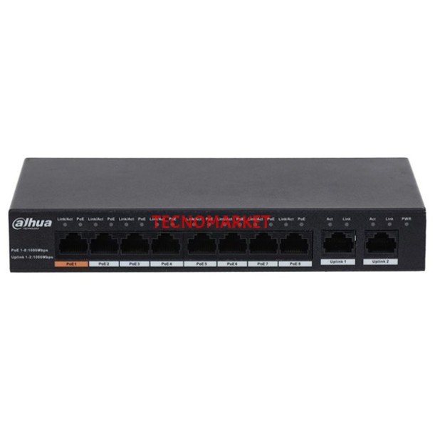 DAHUA 8port PFS3010-8GT-96 Gigabit 2-Uplink 90w Full PoE Yönetilemez Switch DAHUA 8port PFS3010-8GT-96 Gigabit 2-Uplink 90w Full PoE Yönetilemez Switch