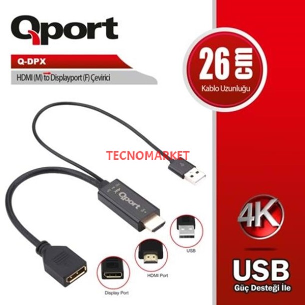 QPORT Q-DPX 0.15metre HDMI-DP (dişi) Çevirici Adaptör QPORT Q-DPX 0.15metre HDMI-DP (dişi) Çevirici Adaptör