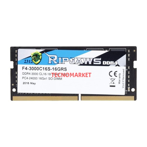 GSKILL 16GB DDR4 3000MHZ NOTEBOOK RAM VALUE F4-3000C16S-16GRS GSKILL 16GB DDR4 3000MHZ NOTEBOOK RAM VALUE F4-3000C16S-16GRS