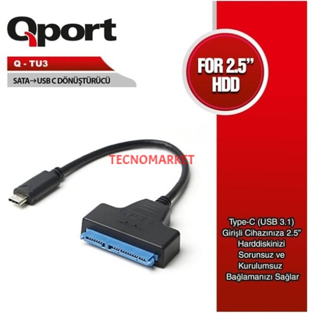 QPORT Q-TU3 TYPE-C/SATA Çevirici Kablo QPORT Q-TU3 TYPE-C/SATA Çevirici Kablo