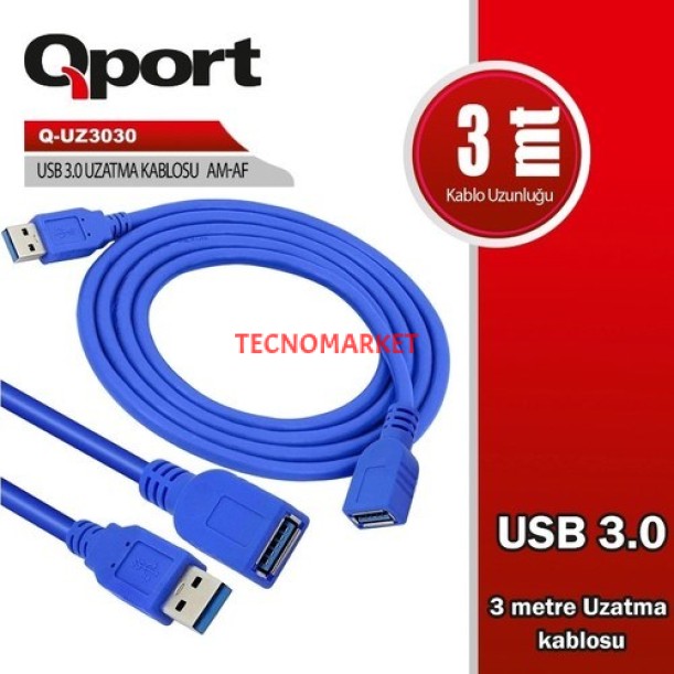 QPORT 5metre Q-UZ3050 USB 3.0 Uzatma Kablosu QPORT 5metre Q-UZ3050 USB 3.0 Uzatma Kablosu