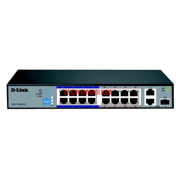 D-LINK 16port 150w FULL PoE DES-F1016P-E 10/100 1X SFP Yönetilemez Poe Switch D-LINK 16port 150w FULL PoE DES-F1016P-E 10/100 1X SFP Yönetilemez Poe Switch