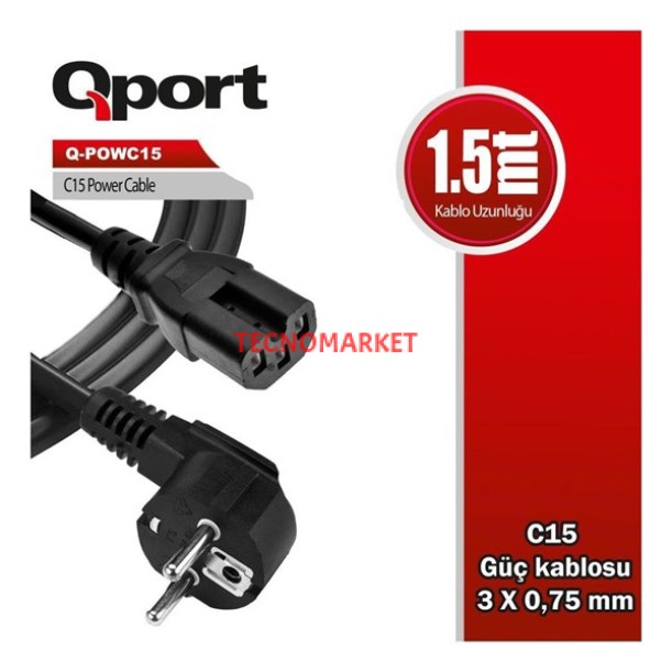 QPORT Q-POWC15 C15 1.5metre Power Kablosu QPORT Q-POWC15 C15 1.5metre Power Kablosu