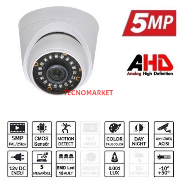 EZCOOL 5MP EZ-5025HD 3.6MM 30metre AHD DOME KAMERA EZCOOL 5MP EZ-5025HD 3.6MM 30metre AHD DOME KAMERA