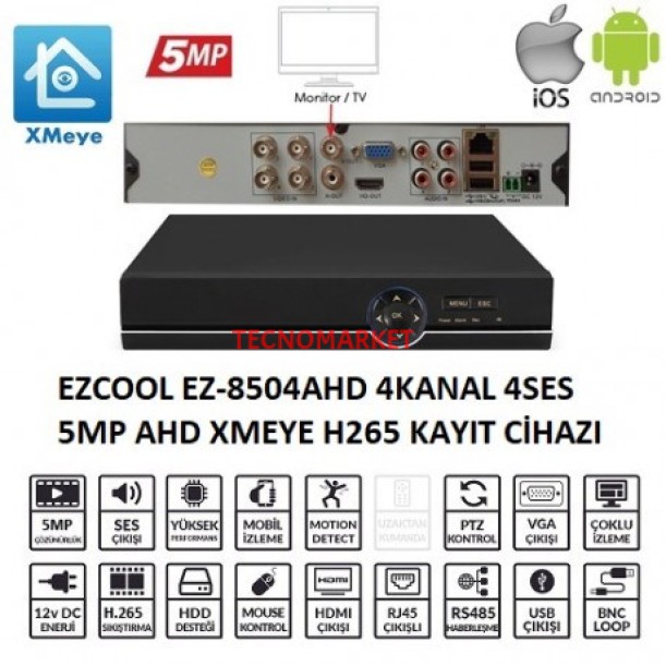 EZCOOL 4kanal EZ-8504AHD 5MP 1-SATA AHD KAYIT CİHAZI EZCOOL 4kanal EZ-8504AHD 5MP 1-SATA AHD KAYIT CİHAZI