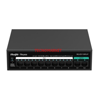 RUIJIE 8port RG-ES110FG-P 10//100 2-UPLINK 110W YÖNETİLEMEZ POE SWITCH