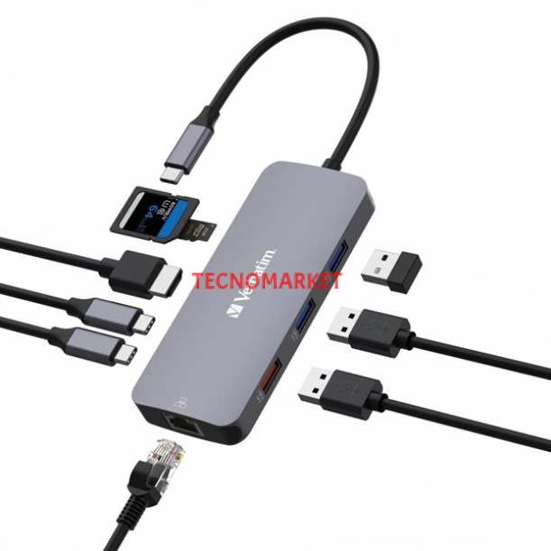 VERBATIM CMH-09 USB-C Pro 9 Bağlantı Noktalı Dock VERBATIM CMH-09 USB-C Pro 9 Bağlantı Noktalı Dock