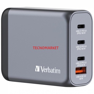 VERBATIM GNC-100 100W 4-Bağlantı Noktalı GaN Duvar Şarj Cihazı