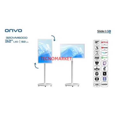 ONVO 32" Dokunmatik 32OVM6000 Ev Ofis Tipi Hareketli 6GB RAM -64GB ROM- Videowall Cihazı Bataryalı Beyaz