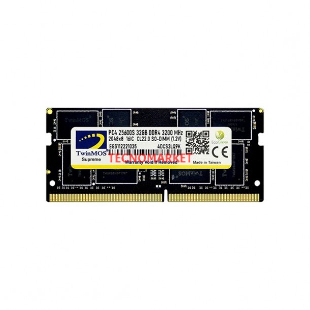 TWINMOS 32GB DDR4 3200MHZ NOTEBOOK RAM VALUE MDD432GB3200N TWINMOS 32GB DDR4 3200MHZ NOTEBOOK RAM VALUE MDD432GB3200N