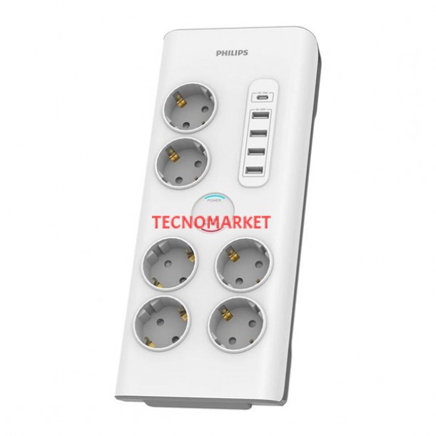 PHILIPS 6-lı SPN7060WA/62 900 Joules Akım Koruma Prizi Beyaz 4-USB/1-TYPEC