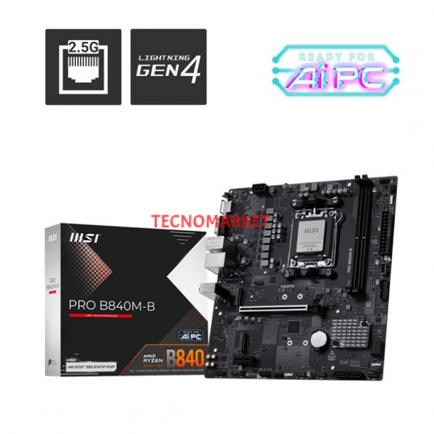 MSI PRO B840M-B DDR5 HDMI PCIe 16X v4.0 AM5 mATX