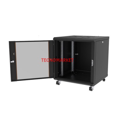 AGER 16U 600x600mm Dikili Tip Siyah Kabinet Agena AG-AN16U6060S1 Cam Kapak