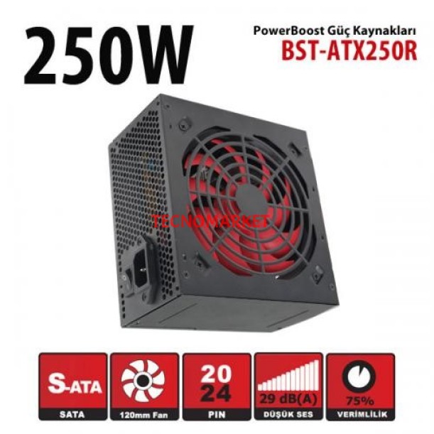 PowerBOOST 250W BST-ATX250R 12cm Fanlı Power Supply PowerBOOST 250W BST-ATX250R 12cm Fanlı Power Supply
