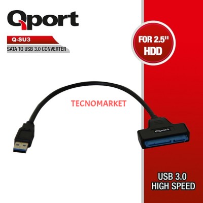 QPORT Q-SU3 0.15metre SATA-USB 3.0 Çevirici Kablo Siyah 2.5 Harddisklerle uyumlu