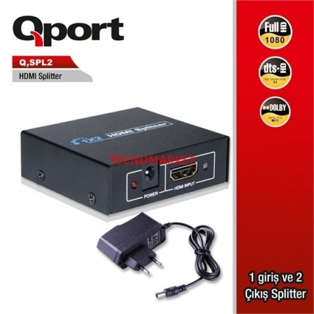 QPORT 2port Q-SPL2 1port HDMI (giriş) 2port HDMI (çıkış) 1920x1080 HDMI Splitter QPORT 2port Q-SPL2 1port HDMI (giriş) 2port HDMI (çıkış) 1920x1080 HDMI Splitter