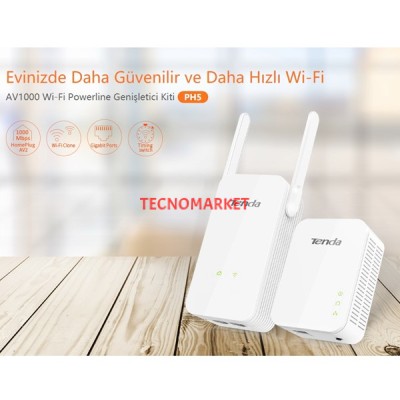 TENDA PH5-P3_KIT 1000mbps AV1000 Kablosuz 300mbps EV Ofis Tipi PowerLine Ağ Adaptörü 2-li paket