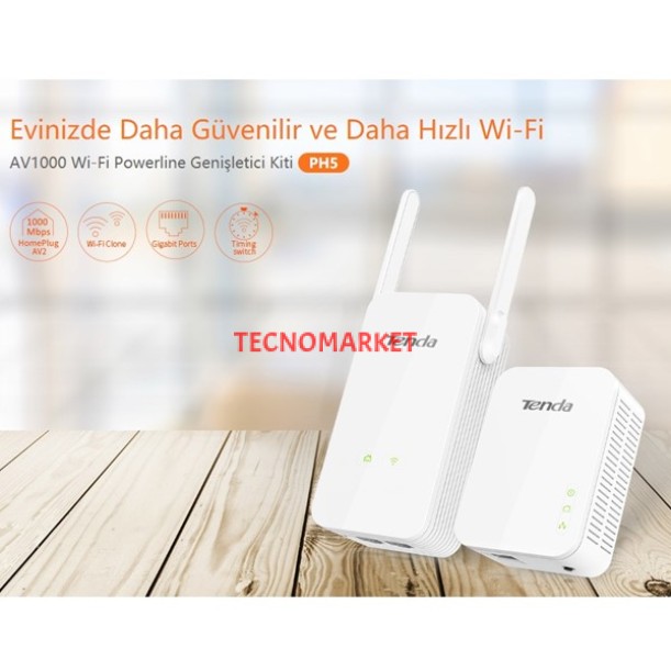 TENDA PH5-P3_KIT 1000mbps AV1000 Kablosuz 300mbps EV Ofis Tipi PowerLine Ağ Adaptörü 2-li paket