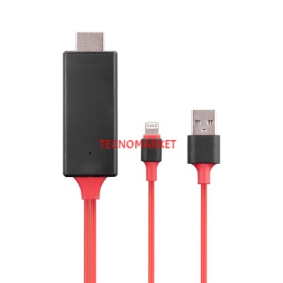 Hytech HY-XO53 Görüntü Aktarıcı Kırmızı/Siyah Lightning to HDMI + USB 2m Mobil Telefon Uyumlu Kablo