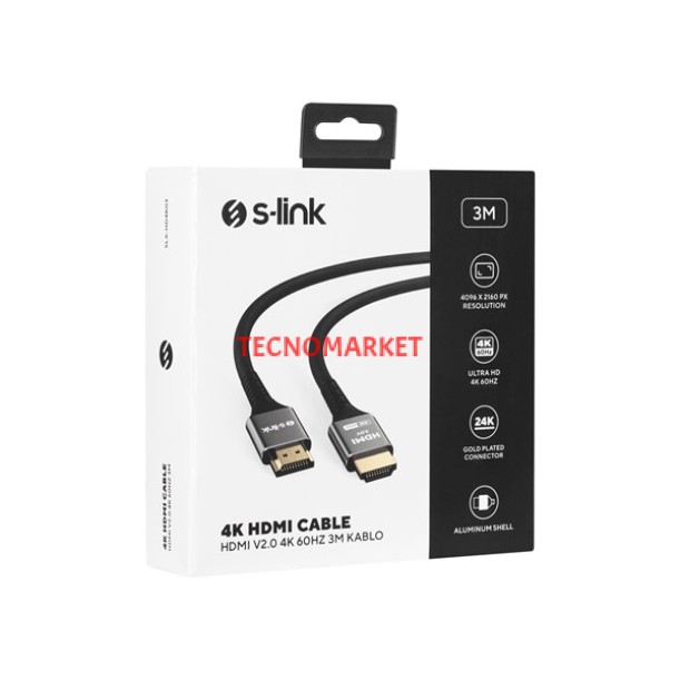 S-LINK SLX-HD4K03 3 Mt Metal v2.0 4K (4096*2160) 60Hz HDMI Kablo S-LINK SLX-HD4K03 3 Mt Metal v2.0 4K (4096*2160) 60Hz HDMI Kablo