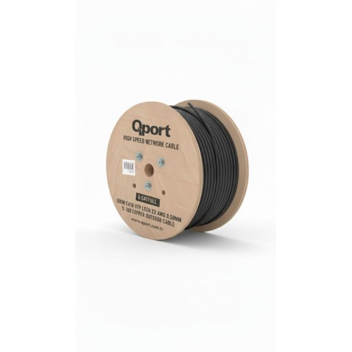 QPORT 500metre CAT6 Utp 23AWG Siyah Outdoor Makaralı LSZH Kablo Q-CATFULL