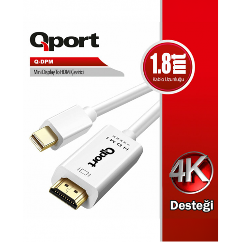 QPORT 1.8metre Q-DPM mDP-HDMI Görüntü Kablosu