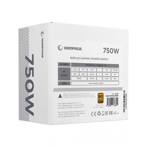 RAMPAGE 750W 80+ BRONZE MATE M750-80PB TAM MODULER POWER SUPPLY Beyaz