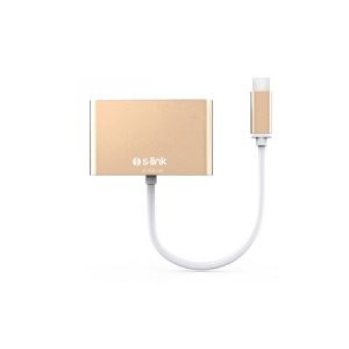 S-LINK SL-USB-C68 0.15metre TYPE-C - HDMI_USB 3.0 Çevirici Adaptör Gold 4K
