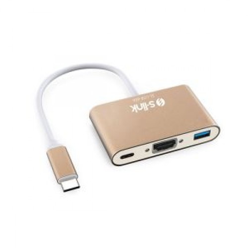 S-LINK SL-USB-C68 0.15metre TYPE-C - HDMI_USB 3.0 Çevirici Adaptör Gold 4K