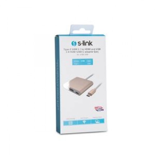 S-LINK SL-USB-C68 0.15metre TYPE-C - HDMI_USB 3.0 Çevirici Adaptör Gold 4K