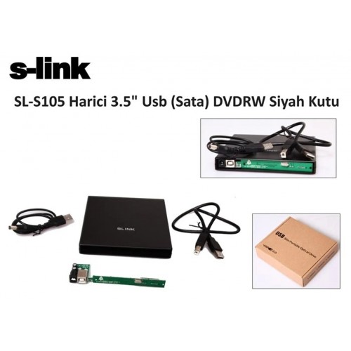 S-LINK 2.5" USB 2.0 S105 Sata Alüminyum Slim DVD Yazıcı Kutusu Siyah