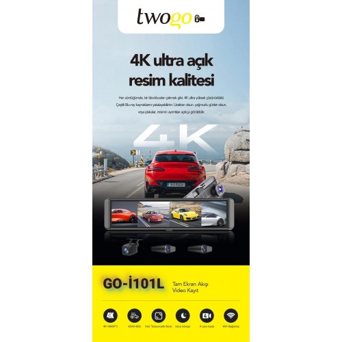 TWOGO GO-İQ11 11.26" Ayna Ekran 4 Kameralı Araç İçi Kamera (İ101L)