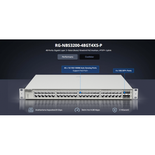 RUIJIE 48port 370w PoE 4-SFP+ 10GbE RG-NBS3200-48GT4XS-P Gigabit Yönetilebilir Switch