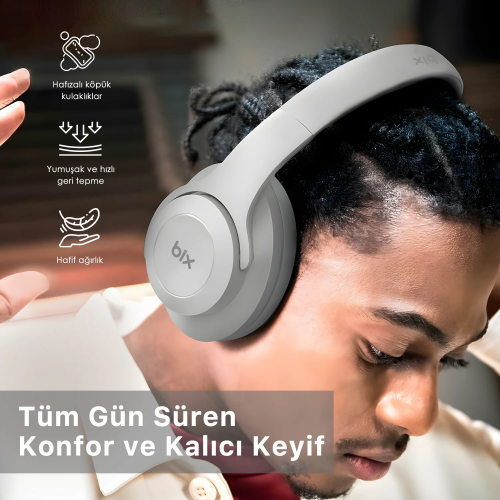 BIX BH2-IG Buz Grisi Souncraft BH2 Katlanabilir Kablosuz Kulaklık