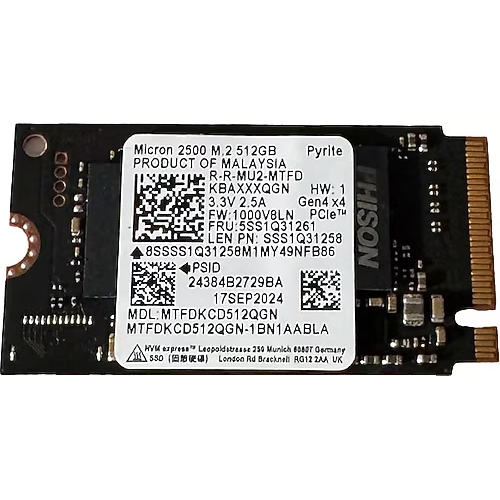MICRON 512GB 2500 MTFDKCD512QGN 4200-2000MB/s 2242 M2 NVME GEN4 Disk Kutusuz