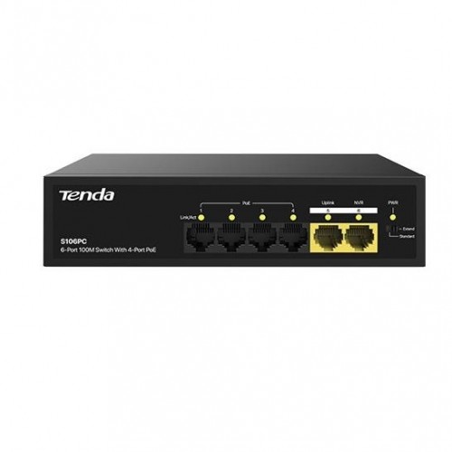 TENDA 6port-4port PoE 30w 10/100 Yönetilemez Switch S106PC