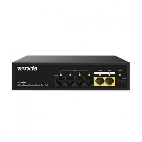 TENDA 6port-4port PoE 55w 2-Uplink Gigabit Yönetilemez Switch SG106PC