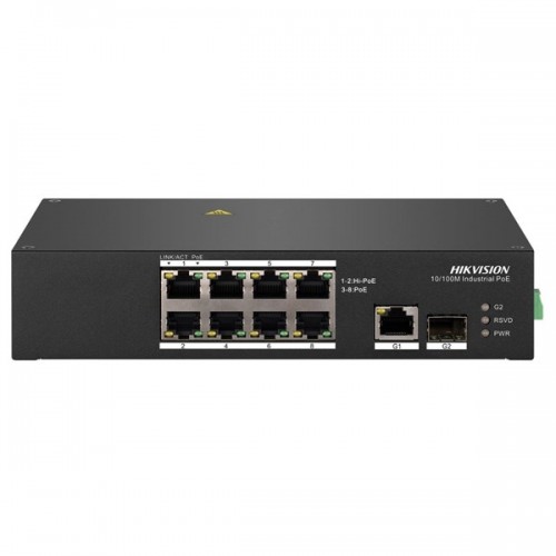 HIKVISION 8port PoE 90w 1-SFP 10/100Yönetilemez Endüstriyel Switch (Adaptör Yok) DS-3T0310HP