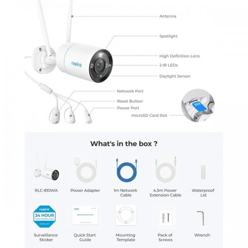 REOLINK 8MP Bullet 2.8mm Wıfı Kablosuz IP Kamera IP67 RLC-810WA