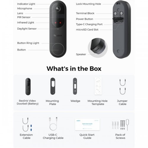 REOLINK 4MP Video Dorbell Bataryalı Kapı Zili IP Kamera PoE