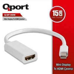 QPORT Q-DP-HDM 0.15metre mDP-HDMI Görüntü Adaptörü Beyaz Mini 1080p