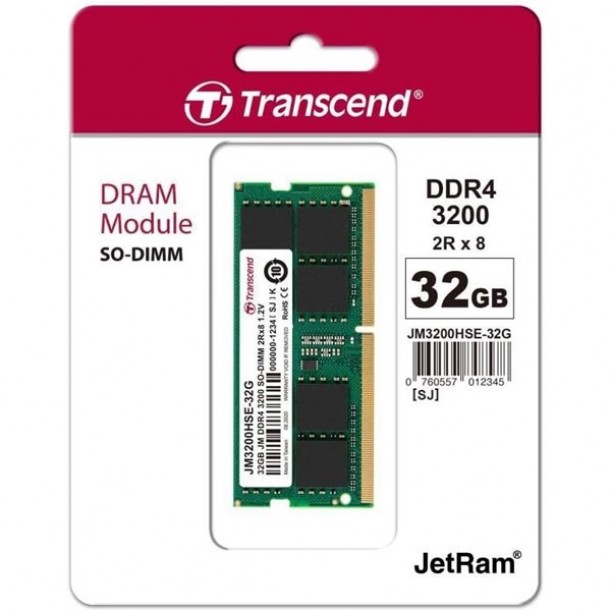 TRANSCEND 32GB DDR4 3200MHZ CL22 NOTEBOOK RAM VALUE JM3200HSE-32G