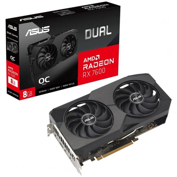 ASUS 8GB DUAL RX7600-O8G GDDR6 128bit HDMI DP PCIe 16X v4.0