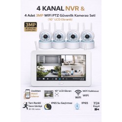 Apronx DSM600 4 Kanal Nvr + 3Mp 4 Kamera Full Color Mik. + 10" Lcd Wifi Set