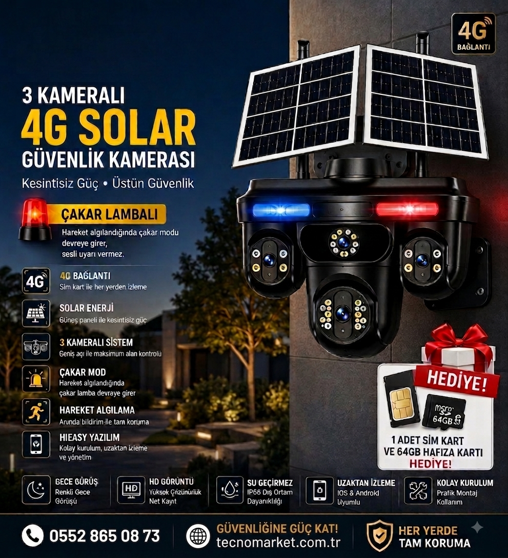 3 Kameralı 4G Solar Güvenlik Kamerası